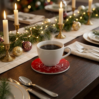 Ensemble de dessous-de-verre absorbants en céramique et liège rouge de Noël avec des flocons de neige de Noël, tapis ronds, superbes cadeaux réconfortants, cadeaux décoratifs