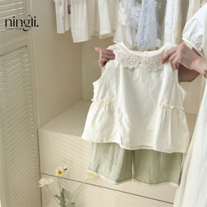 Conjunto de Ropa de Verano para Niñas Ningli, Dos Piezas, Chaleco y Pantalones de Color Liso, Estilo Occidental, Ropa Casual para Niña Pequeña - Product Image 3