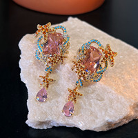 Boucles d'oreilles vintage en cuivre et saphir électroplaqué, bijoux pour femmes, cadeau, accessoire de fête
