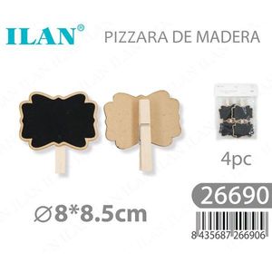 Lavagna in legno Ilan con clip 8x8,5 cm per etichette di abbigliamento, 4 pezzi - Product Image 1
