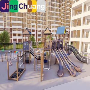 Grande combinaison de jeux d'extérieur pour maternelle : <span class=keywords><strong>toboggan</strong></span> <span class=keywords><strong>en</strong></span> plastique et <span class=keywords><strong>bois</strong></span>, structure d'escalade <span class=keywords><strong>en</strong></span> acier inoxydable et planche de PE pour enfants - Product Image 2