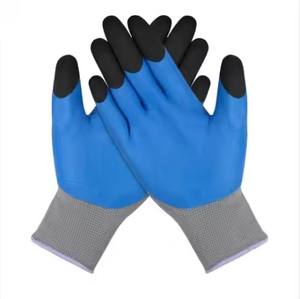 La Cina produce guanti da giardino resistenti all'usura con rivestimento in schiuma a doppio lattice rinforzato con le dita e taglio blu - Product Image 4