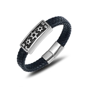 Stainless Steel Woven <b>Bracelet</b> Star Pattern <b>Leather</b> Bangle Men's Jewelry Gift CE534 - Product Image 5
