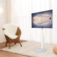 Elegante Soporte de TV PEACEMOUNTS Blanco y Negro con Base de Lámpara para Sala de Estar, Compatible con Televisores de 32"-65"