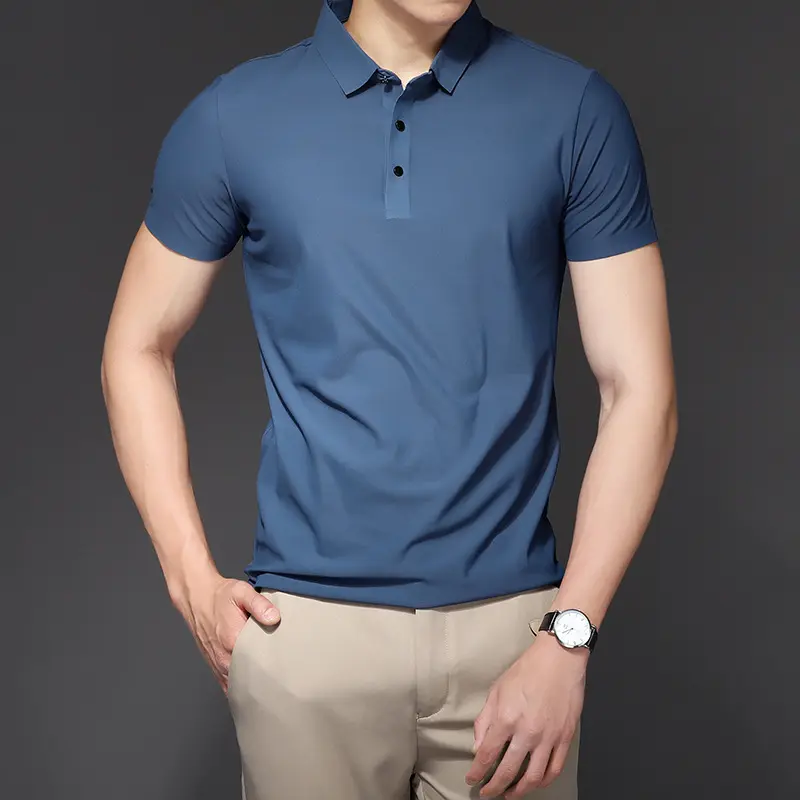 L52R High Quality Polo Shirt Men Short-sleeved Ice Silk Solid Color Men's Business Casual Clothing Men's Seamless Golf Shirt
