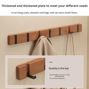 Perchero <span class=keywords><strong>de</strong></span> <span class=keywords><strong>Pared</strong></span> Pequeño <span class=keywords><strong>de</strong></span> Bambú para Dormitorio o Entrada, Sin Taladro, con Ganchos Creativos para Puerta - Product Image 2