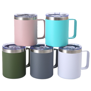Mug isotherme en acier inoxydable de 16 oz avec logo personnalisé, couvercle et poignée, pour le bureau ou le camping - Vente en gros - Product Image 2