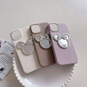 <span class=keywords><strong>Coque</strong></span> de téléphone miroir mignon dessin animé pour iPhone 17 16 15 14 13 12 Pro Max, housse de protection en cuir Pu décor strass pour femme - Product Image 3