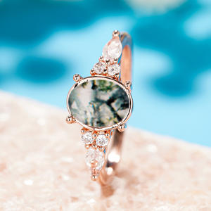 แหวนหินธรรมชาติทรงรี A107 ชุบทองคำสีกุหลาบ แหวนเพชรทรงมาร์คีส์สำหรับผู้หญิง - Product Image 6