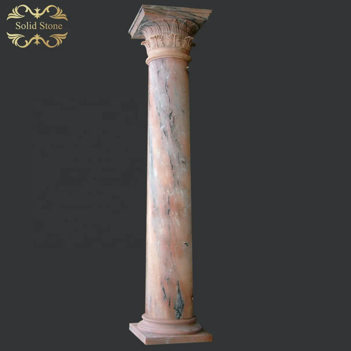 Pilier en marbre personnalisé design classique arbre conique coucher de soleil colonne en marbre pierre rouge lueur