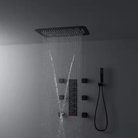 Système de douche contemporain commercial en laiton thermostatique, à effet pluie, cascade et brume, noir, montage encastré, massage, appartement, hôtel