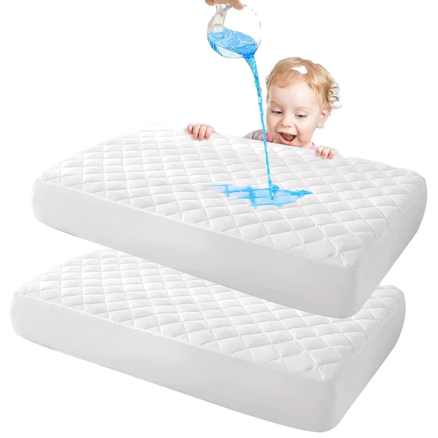 OEM Newborn Quilted Crib Topper Pad Mattress Protector Cover Waterproof Baby Fitted Bed Sheet
