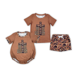 ชุดเสื้อผ้าเด็กผู้ชายลายพรางสีน้ำตาลพิมพ์ลายพี่น้องเข้าชุดกันสำหรับเทศกาลอีสเตอร์ - Product Image 1