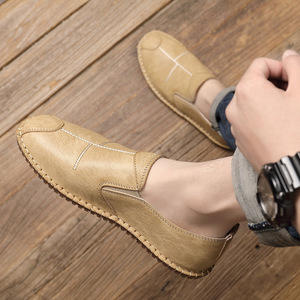 Mocasines de cuero para hombre, color caqui, tacón bajo, transpirables, informales, para negocios y uso diario - Product Image 4