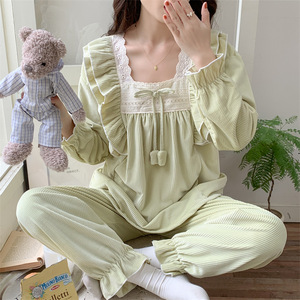 SAMWESTART île velours pyjamas pour femmes automne hiver dentelle chaud à manches longues maison vêtements ensemble peut être porté à l'extérieur - Product Image 3