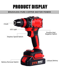 ชุดเครื่องมือไฟฟ้าไร้สายแบบมืออาชีพ 21V Brushless ประกอบด้วยประแจบล็อกไร้สายและสว่านไร้สายสำหรับระบบแบตเตอรี่ M18 พร้อมแบตเตอรี่ 2 ก้อน - Product Image 2