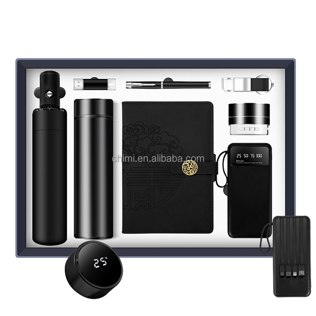 New Product Ideas 2024 Umbrella+USB+Thermos Cup+Pen+A5 Diary+Keychain+Speaker+Power Bank Set VIP Corporate Business Gifts Set