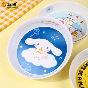 Five Cartoon Melamine Children's Plates Round Shallow Dish For Kids Durable Tableware Gift Wholesale - Product Image 4