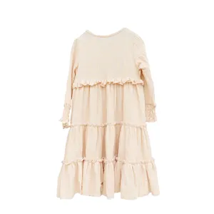 Vestido de manga larga para bebé niña, ropa informal de Color sólido para pastel de crepé, ropa larga para bebé