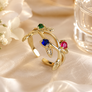 Anello Aperto a Forma di Foglia con Dettagli Colorati, Design Regolabile, Accessori di Moda per Donne - Product Image 3