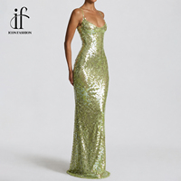 Robe longue personnalisée verte à sequins, bretelles spaghetti, moulante sirène, sexy, pour soirée, bal de promo, OEM