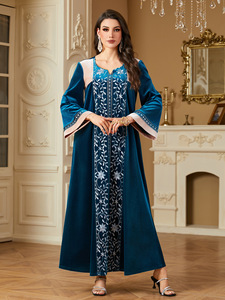 Abbigliamento islamico etnico invernale abito lungo Iraqi velluto Abaya ricami di lusso abiti da donna abiti da festa - Product Image 4