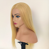 Nouvelle tête de mannequin de formation pour coiffeur, visage européen, cheveux longs blonds, 100% cheveux humains, avec épaules