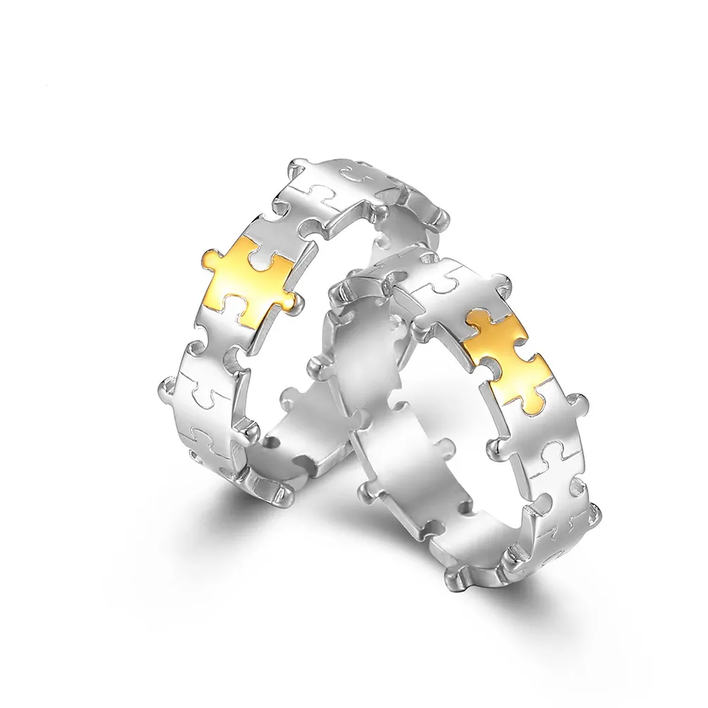 Gioielli con anello placcato oro moda coppia puzzle in acciaio inossidabile neutro di alta qualità