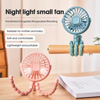 Ventilateur portable mini USB rechargeable pour poussette, avec trépied flexible et pince pieuvre, vente en gros