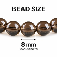 Bracelet en perles de quartz fumé naturel 8 mm, style classique avec cristaux et strass