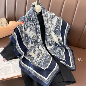 Hangzhou Silk Real Silk 90cm square scarf women's all-match striped Spring and Autumn scarf shawl large square scarf