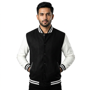 Custom Logo Man Jacket Regular Fit Solid Polyester Varsity Style with Low Rate Full Sleeves and Standard Length for <b>Men</b> - Product Image 1
