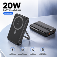 Cable Tipo-C de 10000 mAh con Soporte para Teléfono, Banco de Energía para Teléfono Móvil, Carga Inalámbrica, Diseño Ultrafino, Compatible con 20W