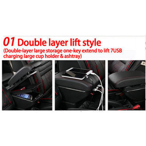 Caja de almacenamiento de tienda de lujo de cuero de doble capa Muchkey, accesorios de decoración de coche, caja de reposabrazos de coche para <span class=keywords><strong>KIA</strong></span> <span class=keywords><strong>Rio</strong></span> <span class=keywords><strong>2018</strong></span> con USB - Product Image 4