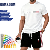 Ensemble T-shirt et short en polyester pour homme, motif ligne Paris blanc et noir, nouvelle collection 2026, idéal pour les vacances décontractées à la plage - Vente en gros