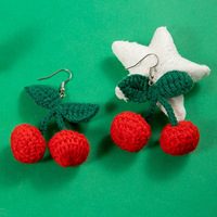 Vergulde legering zijden draad schattige rode kersen oorhangers trendy dames fruit design haak