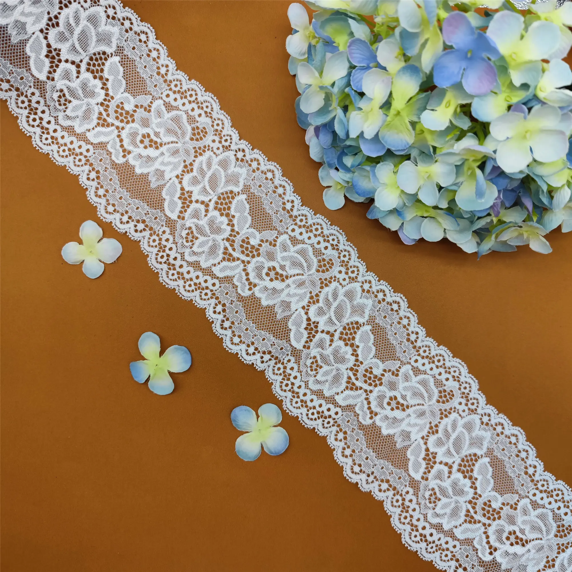 Fancy 10CM Knitting Lace Trim Elastic Nylon Spandex Lace For Underwear Dress Decoration Wholesale