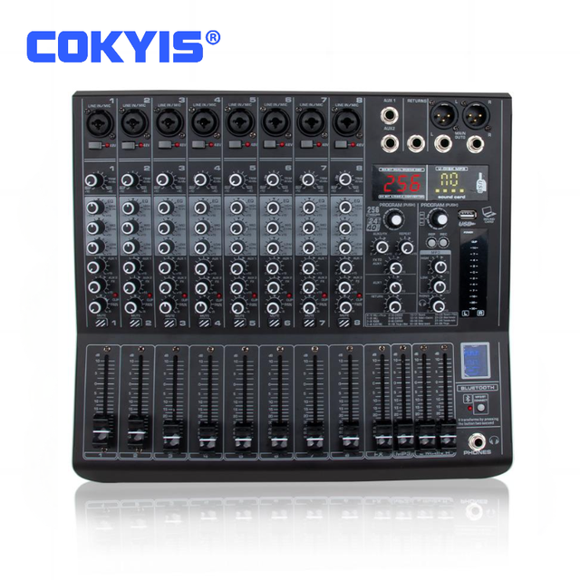 Professional Metal 8 Channel Stereo Digital DJ Mixer XLR/6.35mm Mic/Line Monitor Audio Interface USB BT 256DSP Reverb Adjustment