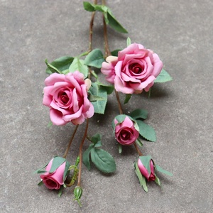Rosa artificiale ramo singolo 2 forcelle multi-testa di fantasia rosa finta fiore fiori di nozze decorazione morbida per la casa - Product Image 4