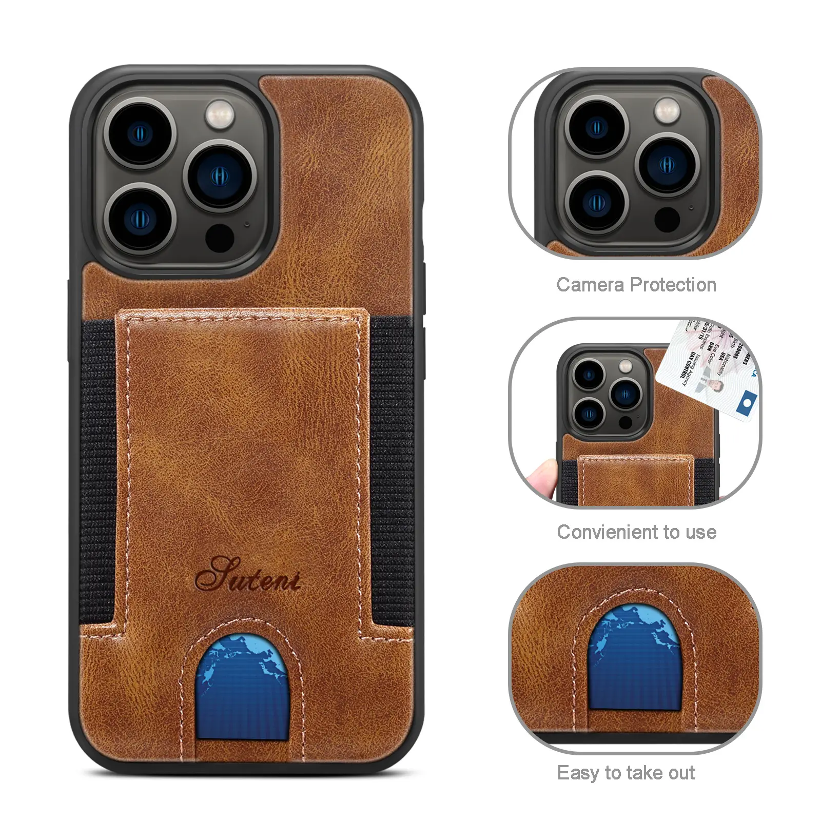 Fashion Pu Leather Elastic Band Card Protection Holster Cover posteriore stile portafoglio per Iphone 13 Iphone 12 Case