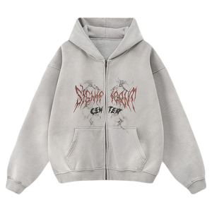 Felpa con Cappuccio Oversize Premium Personalizzata Stile Gotico Streetwear da Uomo con Dettagli Consumati Estetica <span class=keywords><strong>Dark</strong></span> Academia ODM in Pile - Product Image 2