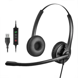 2024 Amazon Top seller cablato binaurale USB cuffie Business Call Center auricolare con cancellazione del rumore microfono per PC