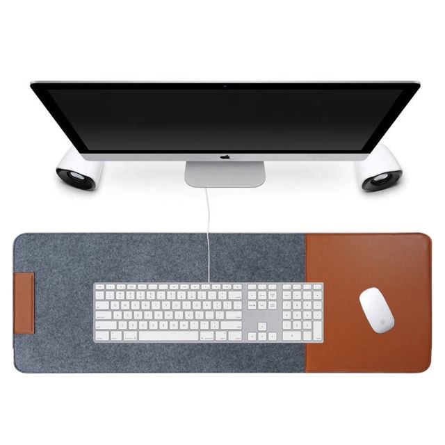 Large 39.4  X 13.8 Inches Anti-slip Felt Desk Mat with Pu Leather Mouse Pad for Home and Office Decor