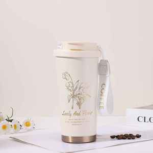 แก้วกาแฟพกพาขนาดใหญ่ ป้องกันการรั่วซึม เก็บความร้อน-เย็น สองชั้น ผลิตจากสแตนเลส 304 คุณภาพสูง ลายดอกลิลลี่ออฟเดอะแวลลีย์ - Product Image 3