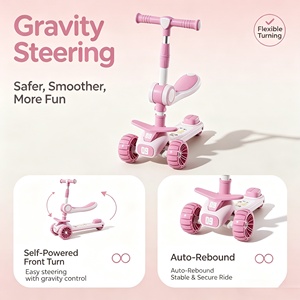 Trottinette pour enfants 3 en 1 avec siège pliable, hauteur réglable, roues silencieuses et lumineuses, musique, jouet à roulettes pour enfants - Product Image 2
