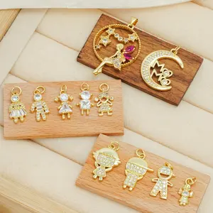 Cute CZ Kids Mama Ballet Charms 18K Gold Plated Cubic Zirconia Boys And Girls Pendants For Necklaces Jewelry Making Accessories