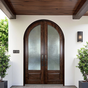 Puerta Doble Exterior Arqueada de Madera Moderna Más Vendida con Vidrio Templado, Diseño Contemporáneo para Entrada - Product Image 6