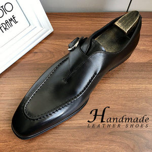 Nouvelles chaussures en cuir à enfiler pour hommes, en cuir de vachette pleine fleur véritable, chaussures de bureau formelles britanniques, noires et bleues - Product Image 4