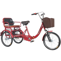 Siège réglable 20 ''cadre dur V frein ROUGE Pedicab unisexe personnes âgées loisirs simple vitesse étape Tricycle en alliage d'aluminium carbone