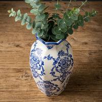 Vase à fleurs en porcelaine bleue Qinghua de style classique traditionnel ARM LVG, grand vase en céramique pour décoration intérieure, hôtel, maison, centre commercial